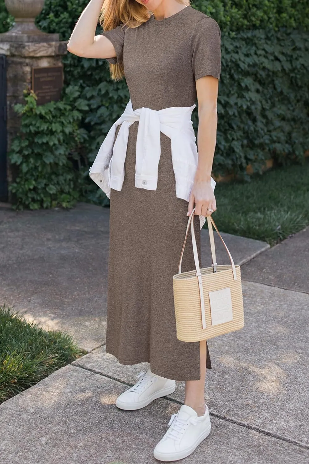 Arach&Cloz Women's Wool Blend Lightweight Summer Casual T Shirts Maxi Dress 2025