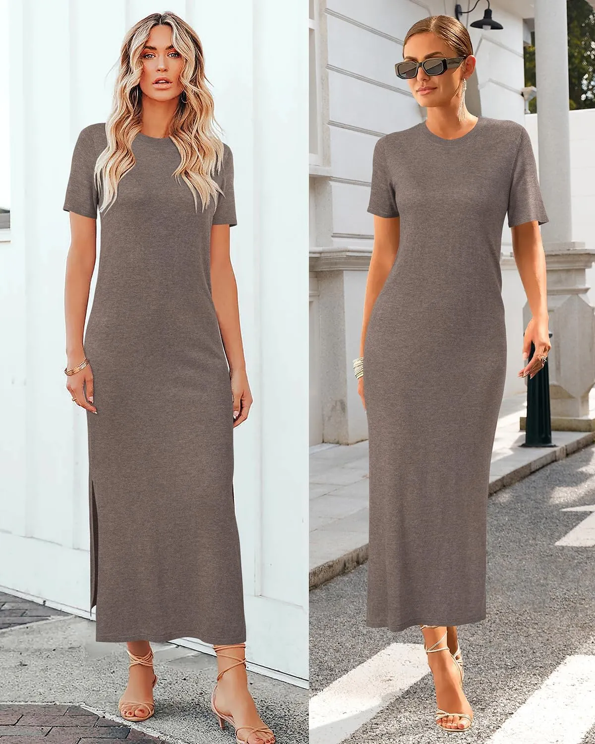 Arach&Cloz Women's Wool Blend Lightweight Summer Casual T Shirts Maxi Dress 2025