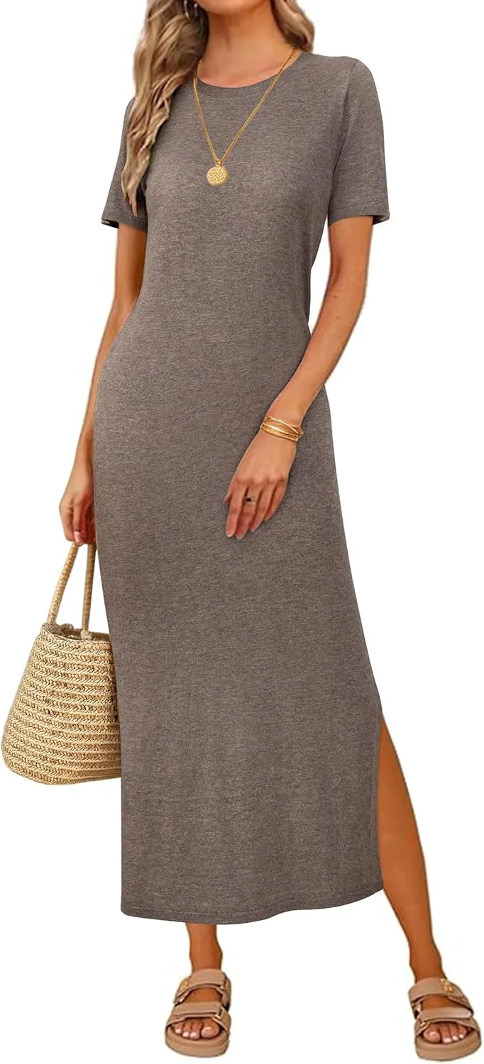 Arach&Cloz Women's Wool Blend Lightweight Summer Casual T Shirts Maxi Dress 2025