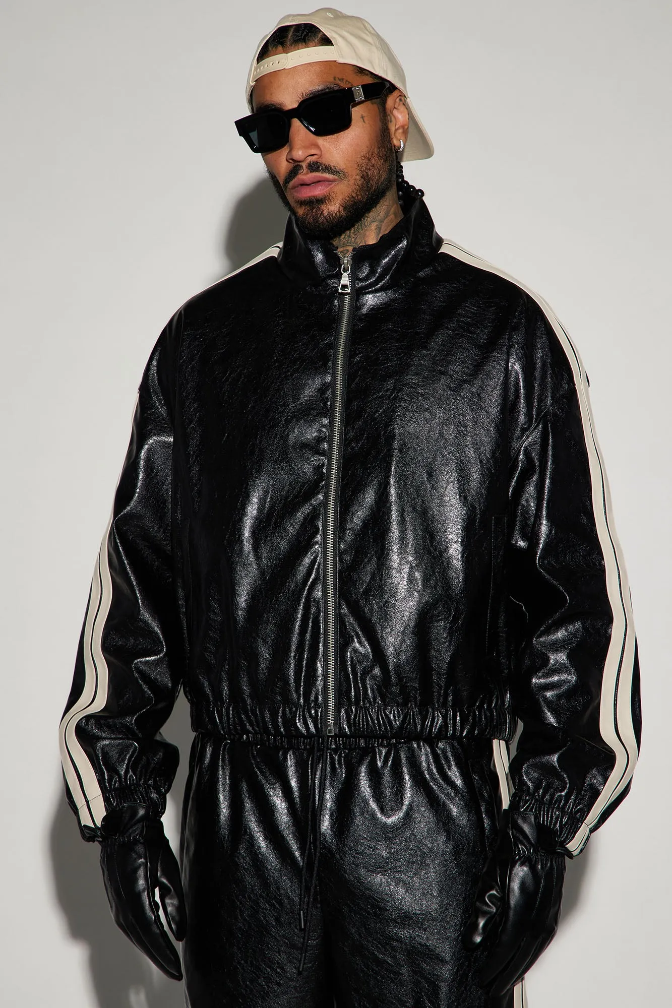 Baker Faux Leather Track Jacket - Black/combo