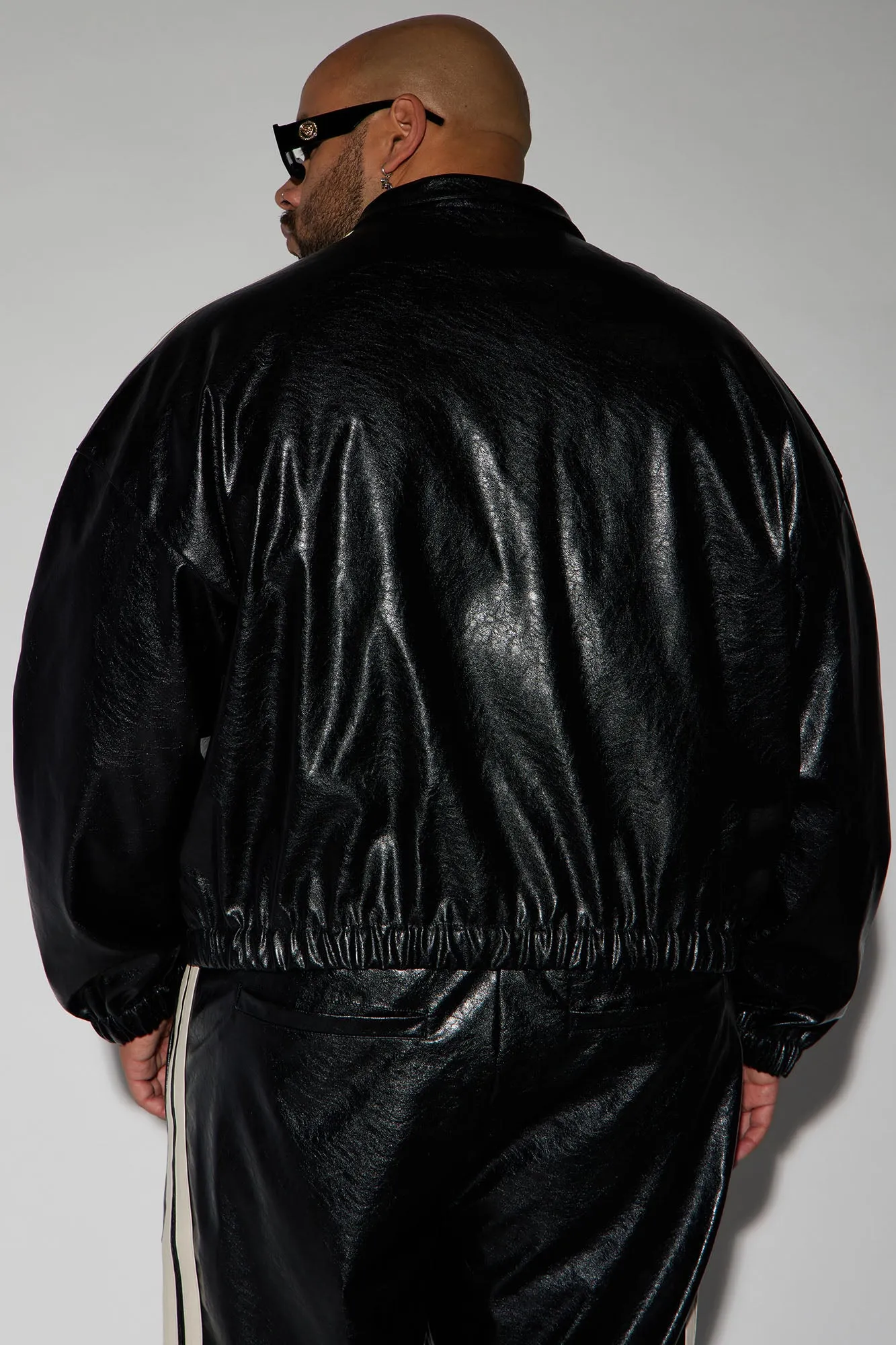 Baker Faux Leather Track Jacket - Black/combo