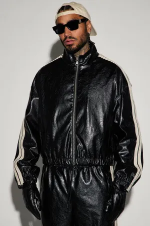 Baker Faux Leather Track Jacket - Black/combo