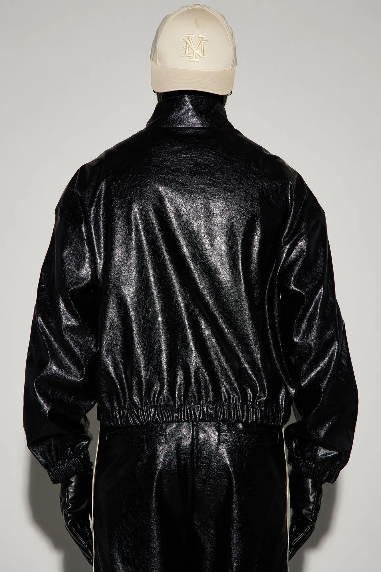 Baker Faux Leather Track Jacket - Black/combo