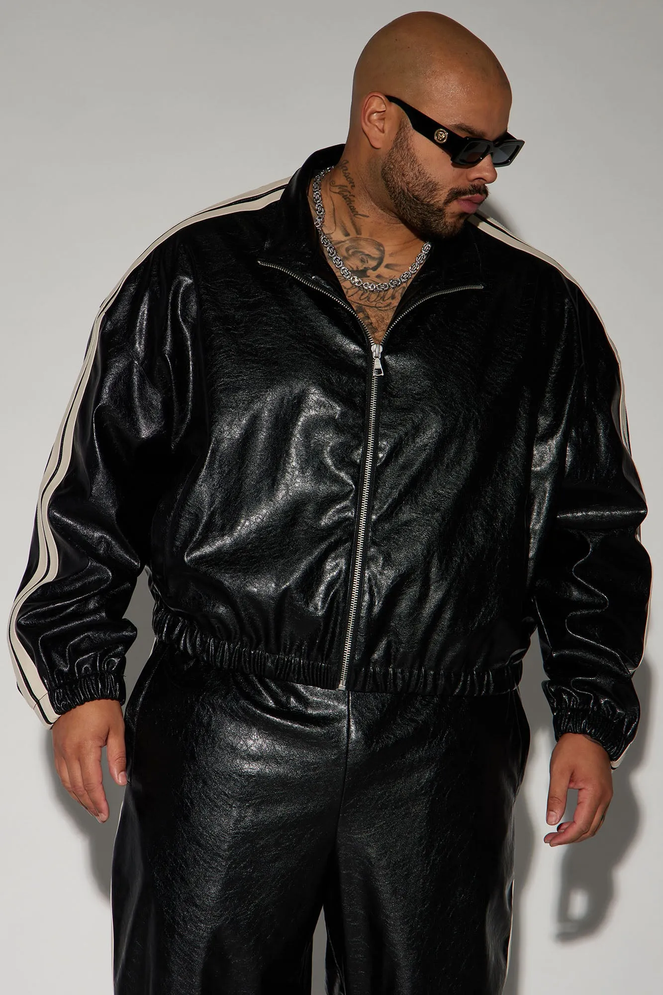 Baker Faux Leather Track Jacket - Black/combo