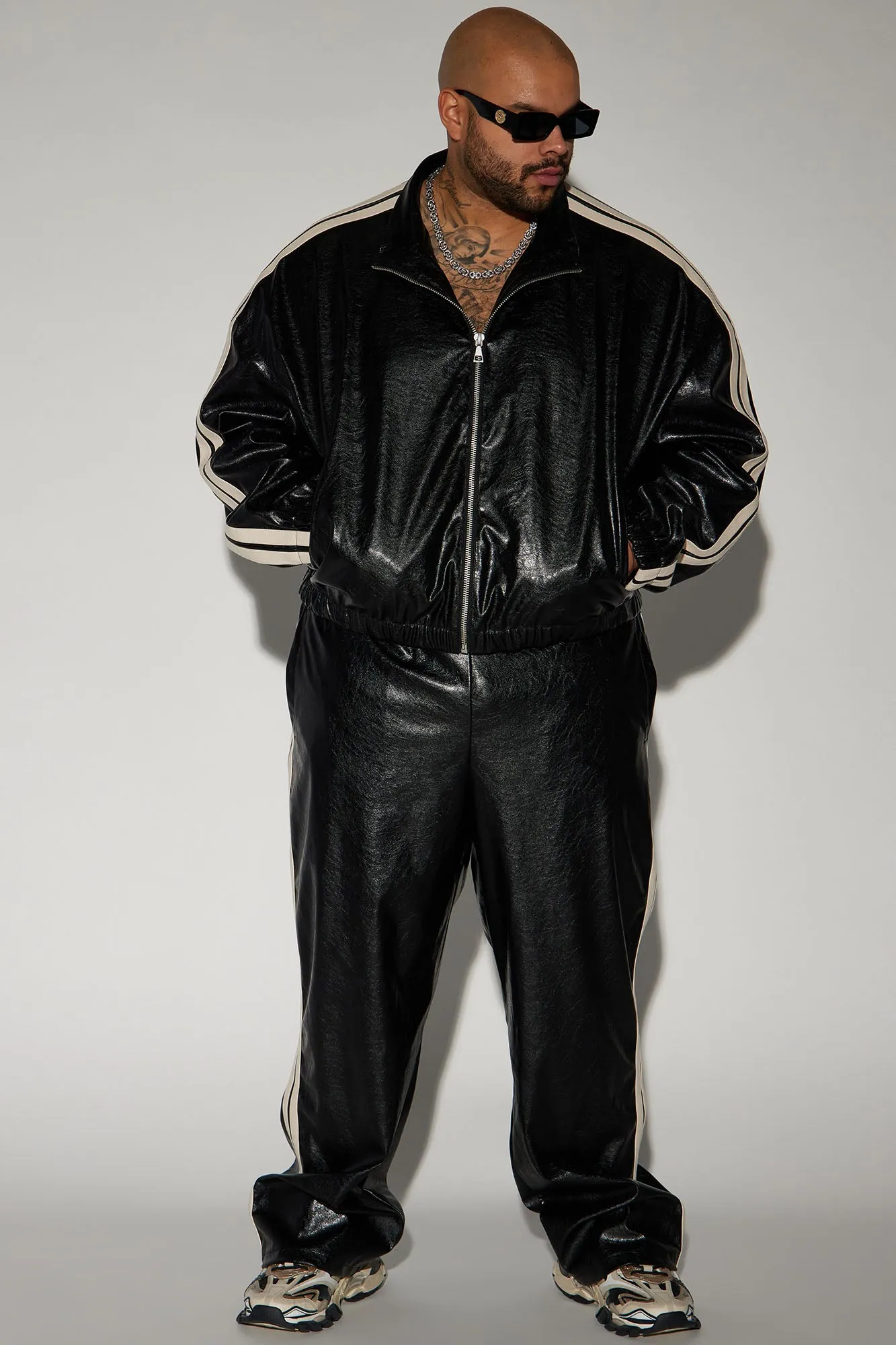 Baker Faux Leather Track Jacket - Black/combo