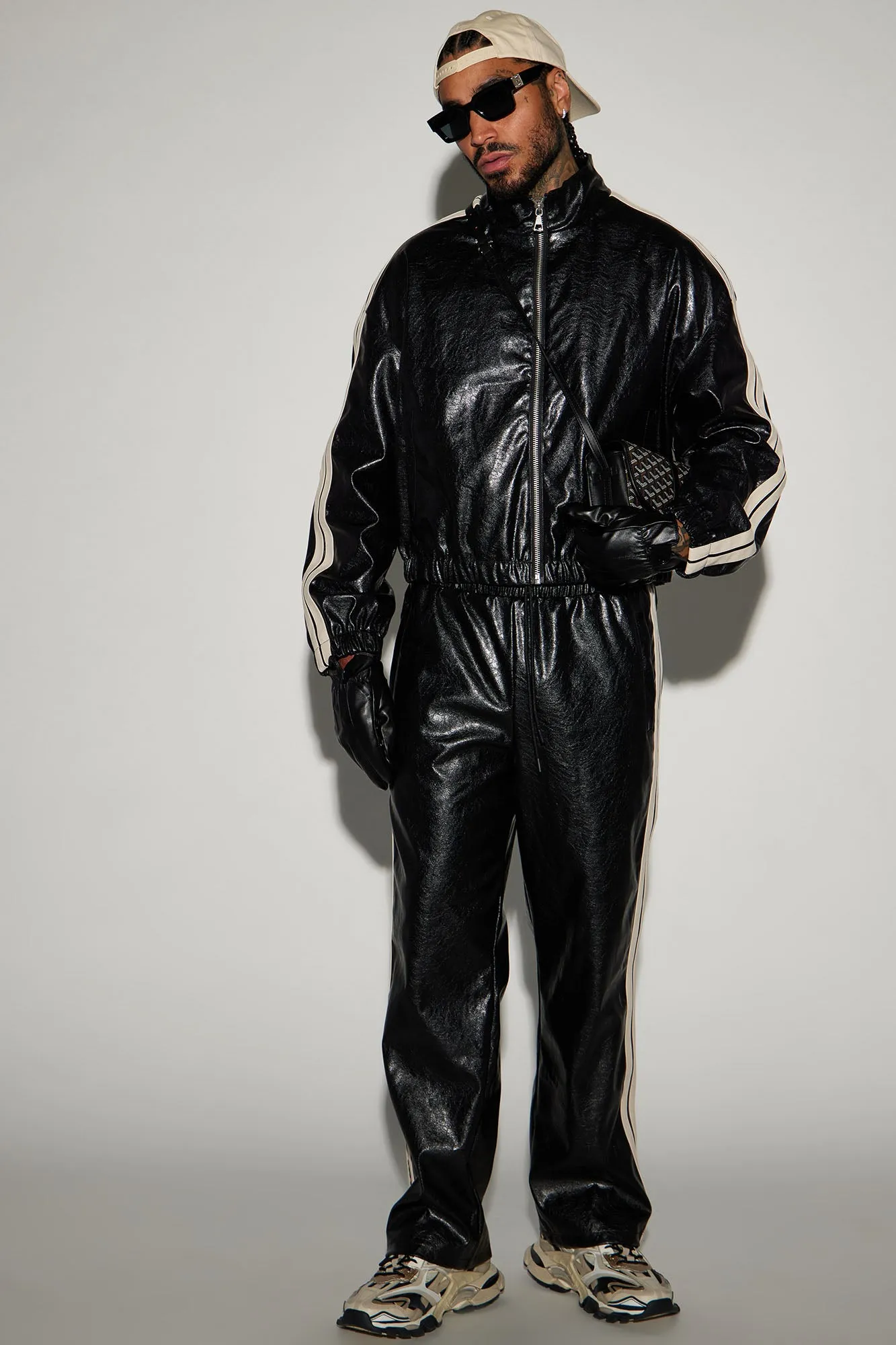 Baker Faux Leather Track Jacket - Black/combo