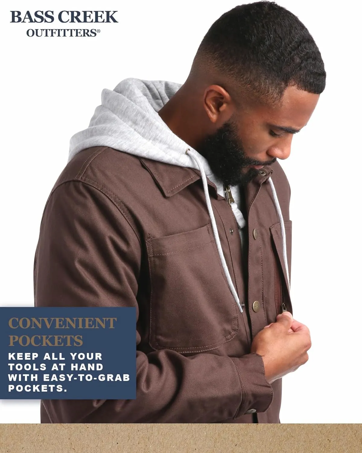 Bass Creek Outfitters Mens Duck Canvas Shirt Jacket - Insulated Workwear with Attached Fleece Zip Front and Hood (M-XXL)