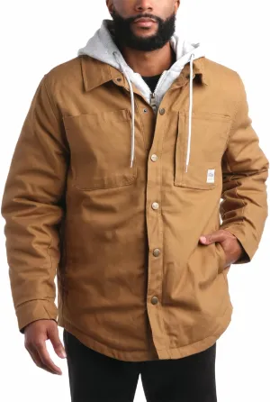 Bass Creek Outfitters Mens Duck Canvas Shirt Jacket - Insulated Workwear with Attached Fleece Zip Front and Hood (M-XXL)