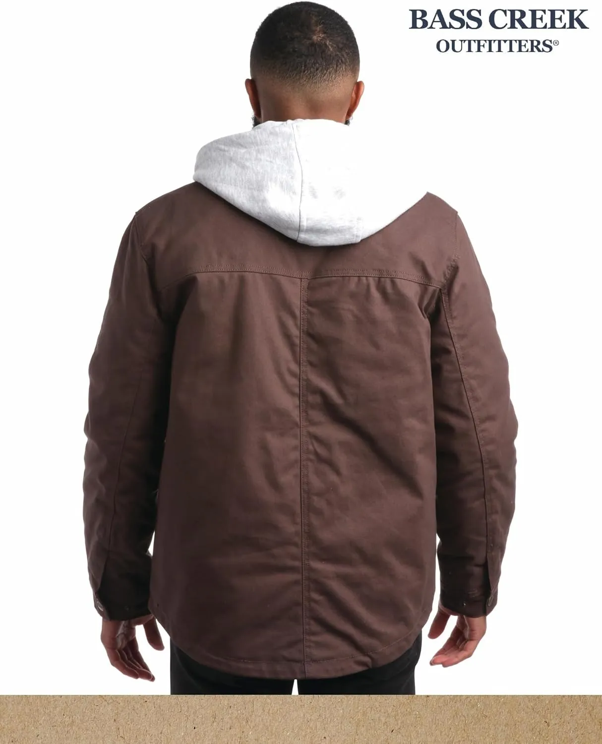 Bass Creek Outfitters Mens Duck Canvas Shirt Jacket - Insulated Workwear with Attached Fleece Zip Front and Hood (M-XXL)