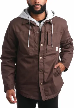 Bass Creek Outfitters Mens Duck Canvas Shirt Jacket - Insulated Workwear with Attached Fleece Zip Front and Hood (M-XXL)