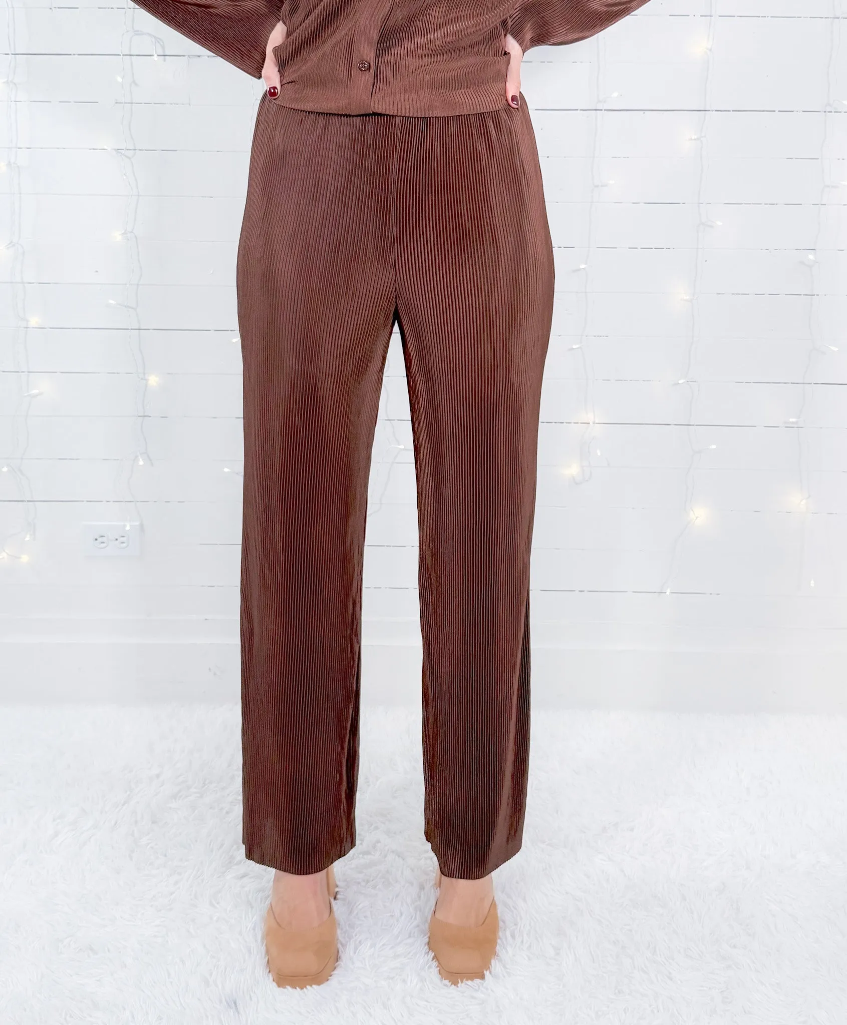 Bernice Chocolate Crinkle Wide Leg Pants