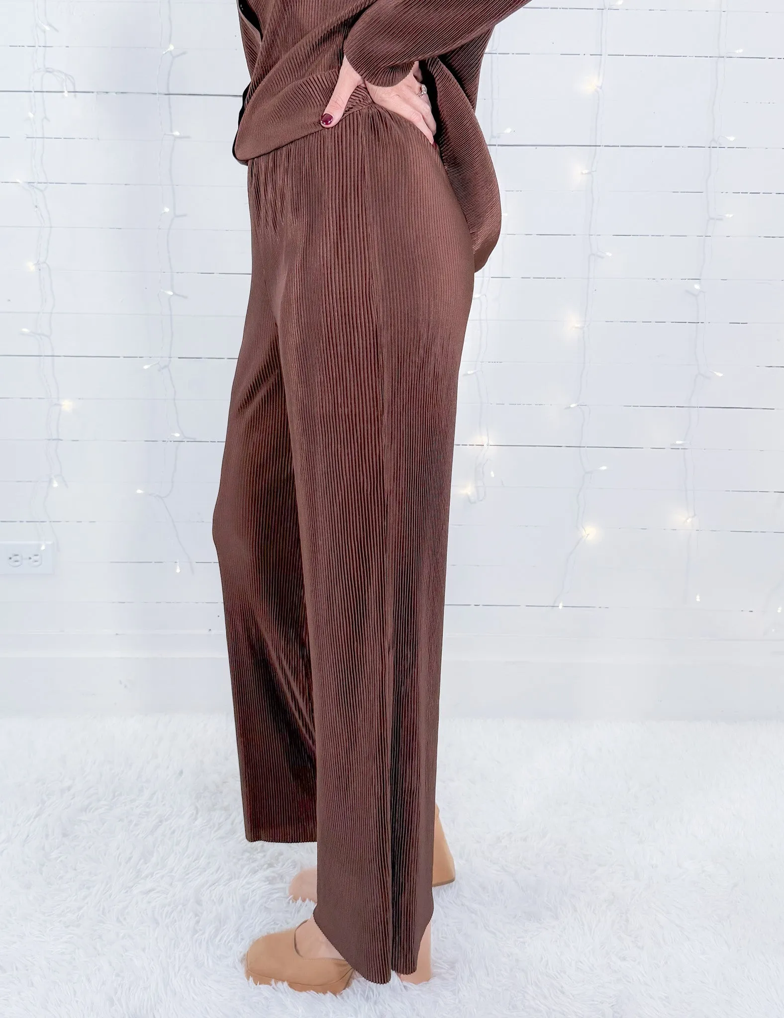 Bernice Chocolate Crinkle Wide Leg Pants