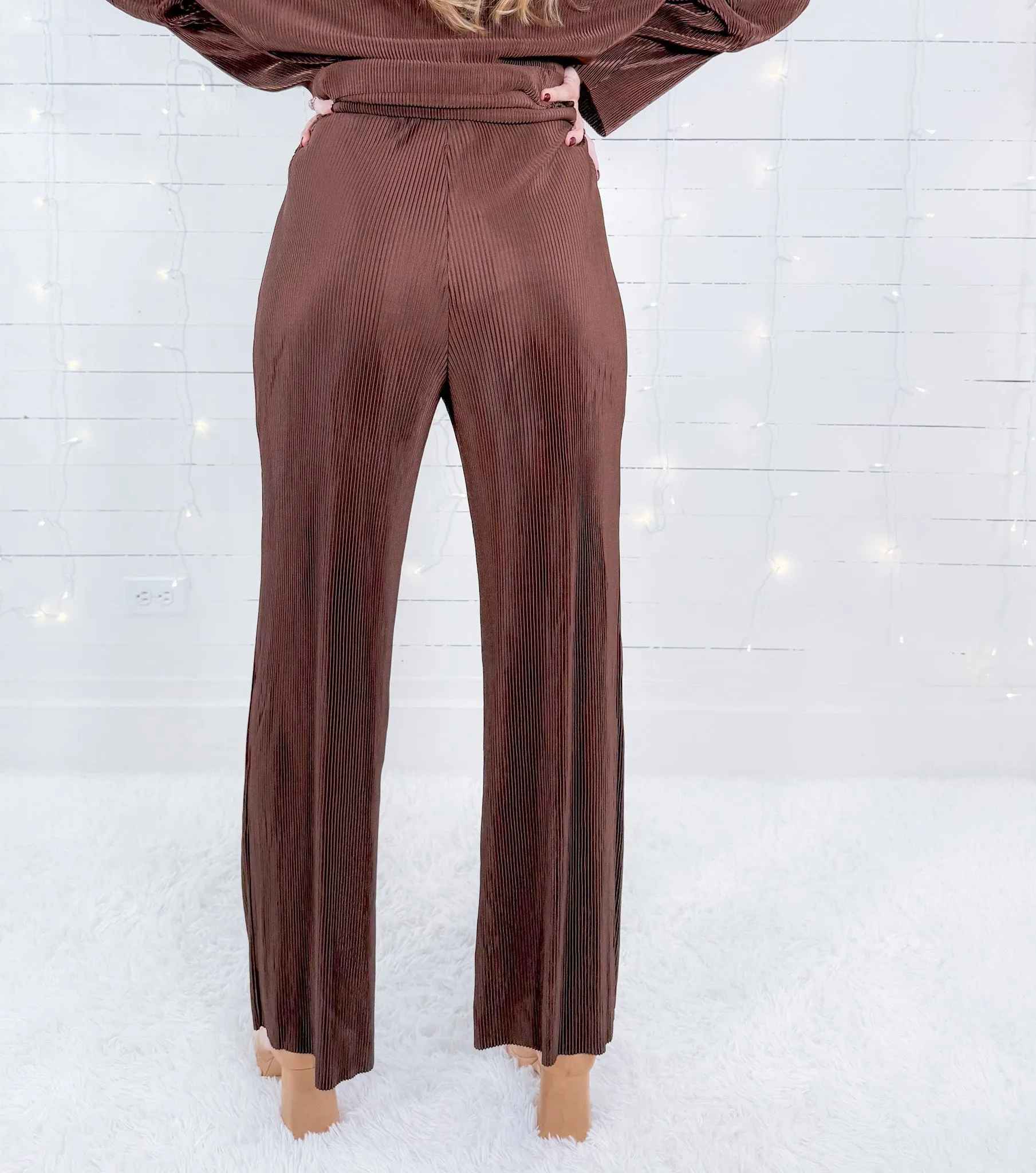 Bernice Chocolate Crinkle Wide Leg Pants