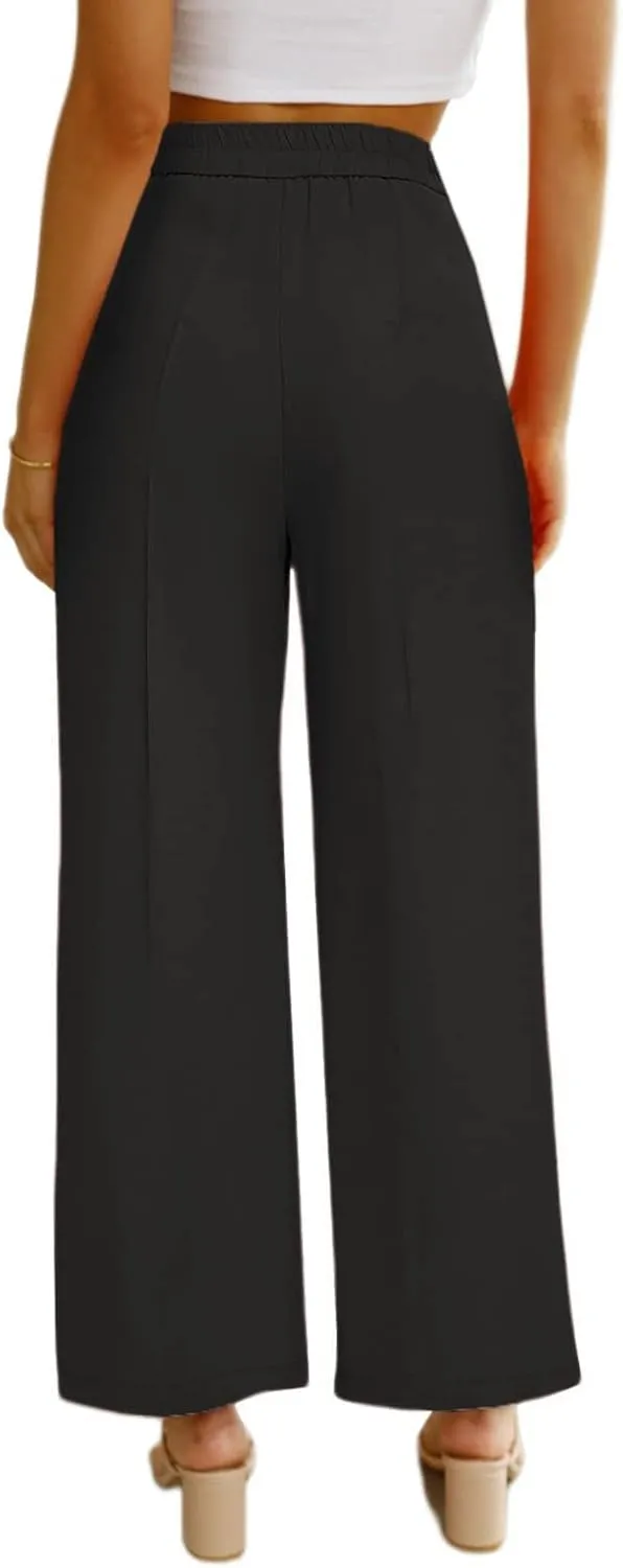 Business Golf Pants for Women, Casual High Waist Wide Leg Straight Fit Dress Pants, Summer Spring Button-up Work Trousers