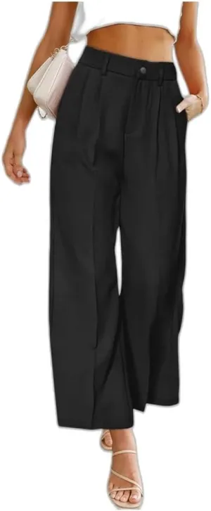 Business Golf Pants for Women, Casual High Waist Wide Leg Straight Fit Dress Pants, Summer Spring Button-up Work Trousers
