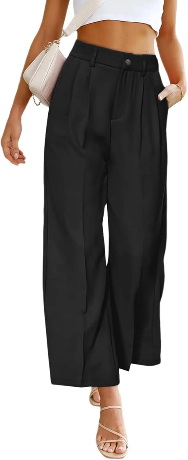 Business Golf Pants for Women, Casual High Waist Wide Leg Straight Fit Dress Pants, Summer Spring Button-up Work Trousers