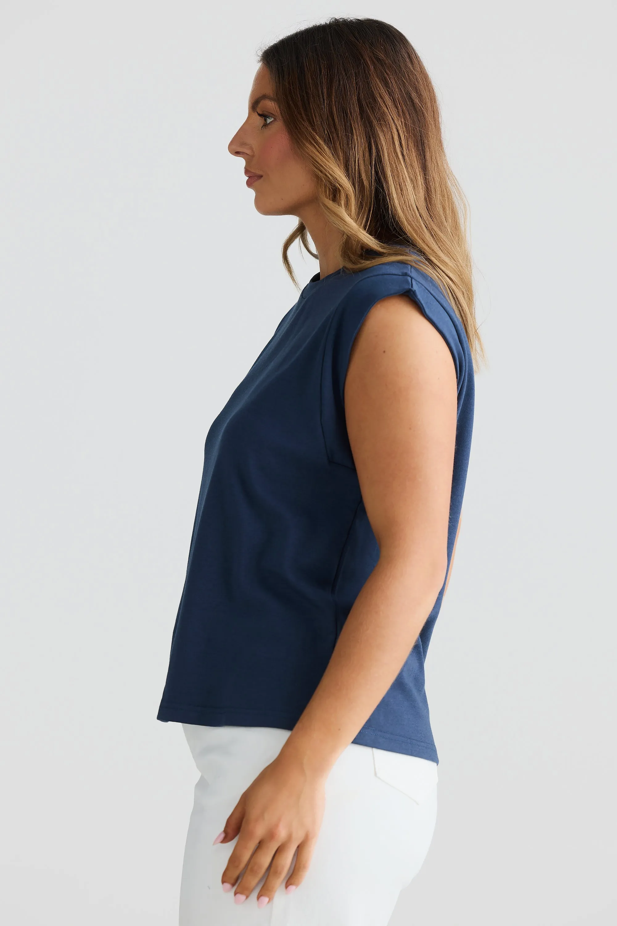 Cap Sleeve Jersey Tank - Navy