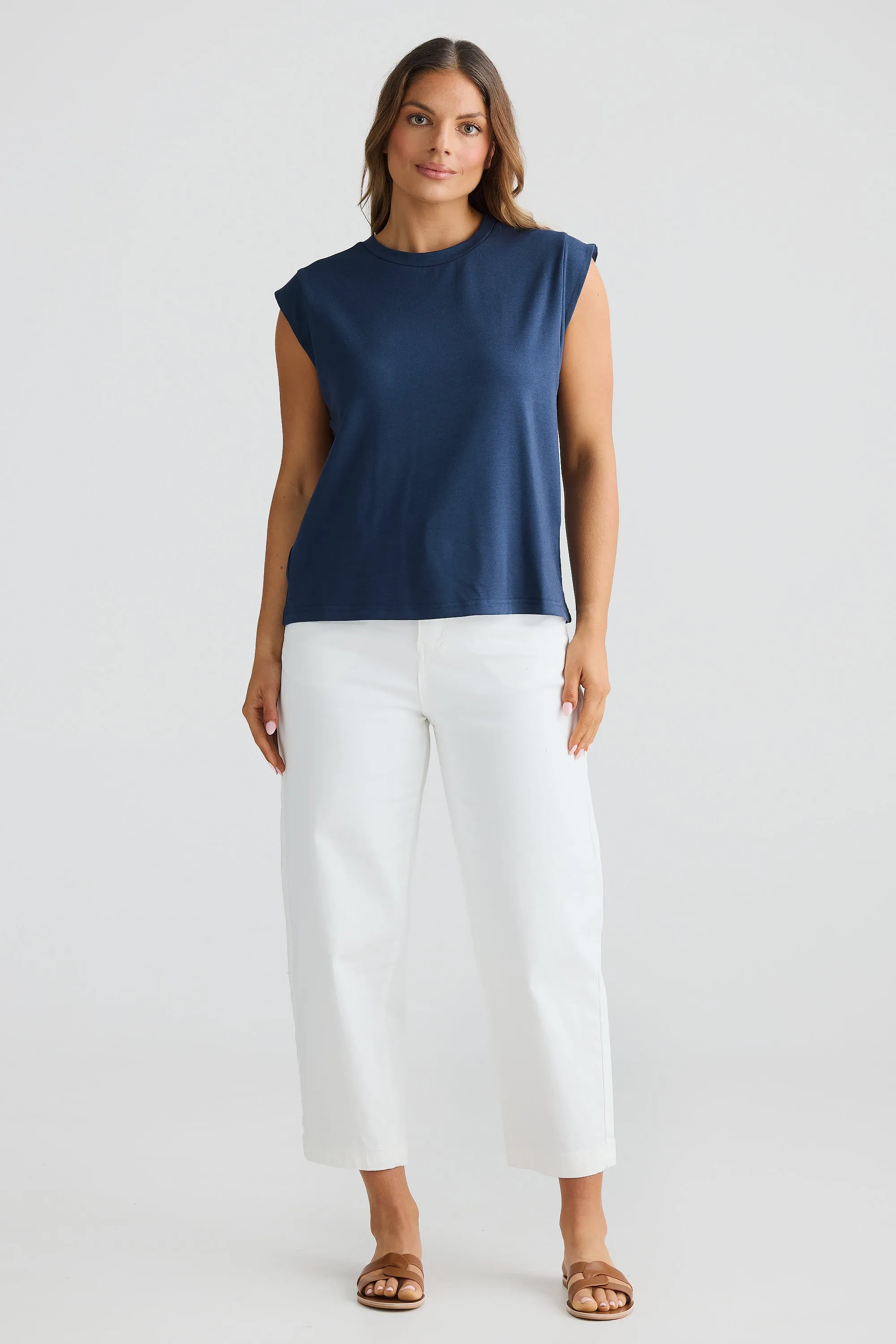 Cap Sleeve Jersey Tank - Navy