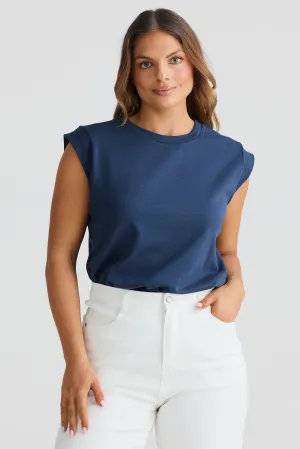 Cap Sleeve Jersey Tank - Navy