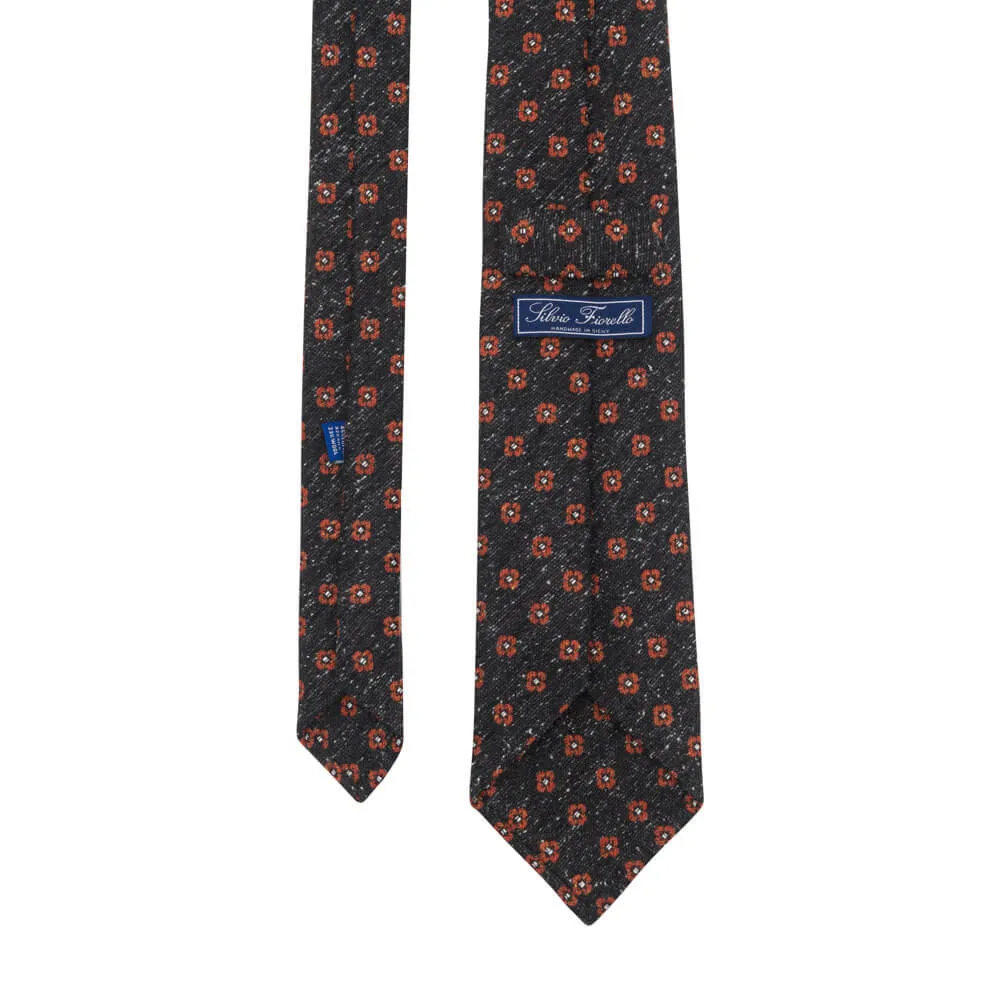 Charcoal Grey Motif Cotton Silk Wool Tie