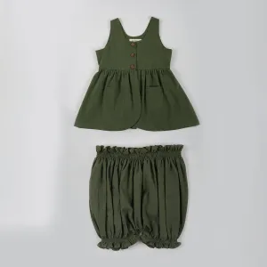 Cotton Dress For Girls | Mossy Meadow | Green