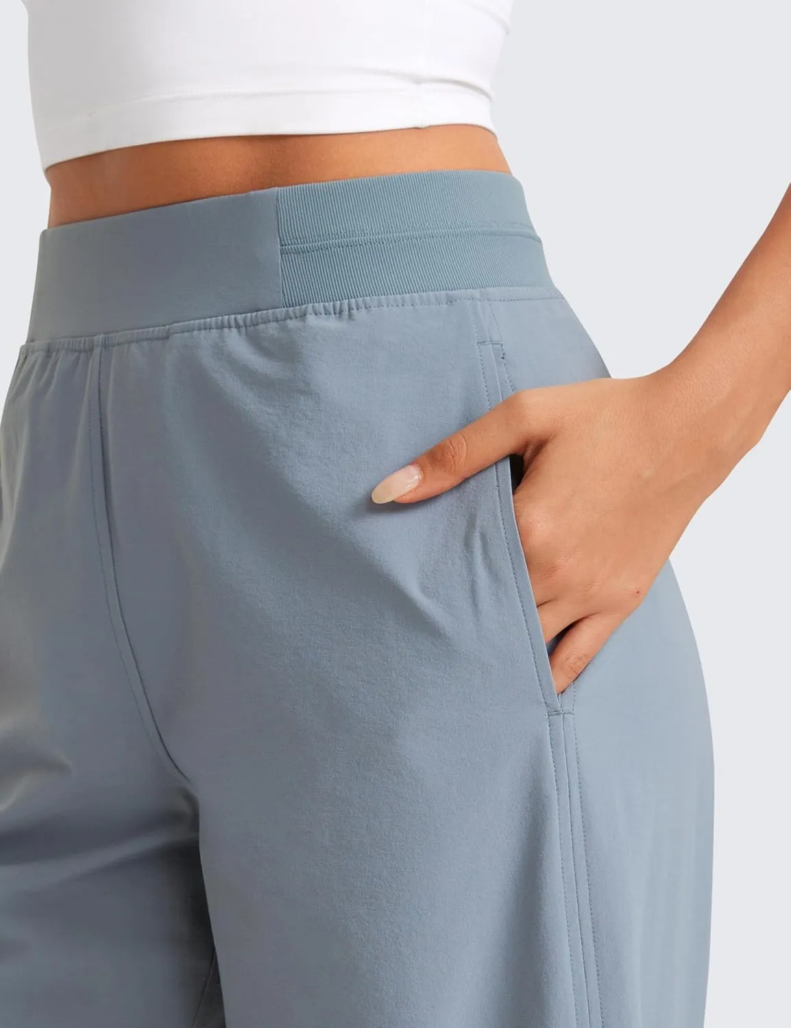 CRZ YOGA Stretch Wide Leg Casual Pants for Women 30" High Waisted Dress Work Water Resistant Travel Trousers