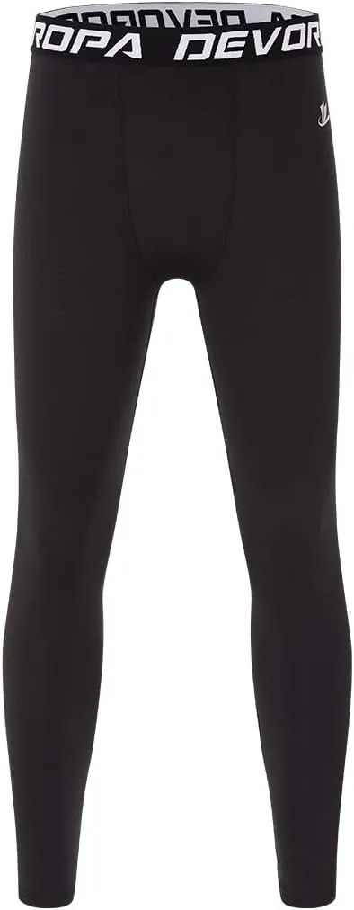DEVOROPA Boys Leggings Quick Dry Youth Compression Pants Sports Tights Basketball Base Layer Husky/Slim/Regular/Boys