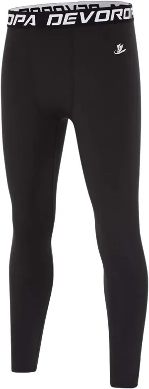 DEVOROPA Boys Leggings Quick Dry Youth Compression Pants Sports Tights Basketball Base Layer Husky/Slim/Regular/Boys