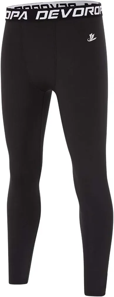 DEVOROPA Boys Leggings Quick Dry Youth Compression Pants Sports Tights Basketball Base Layer Husky/Slim/Regular/Boys