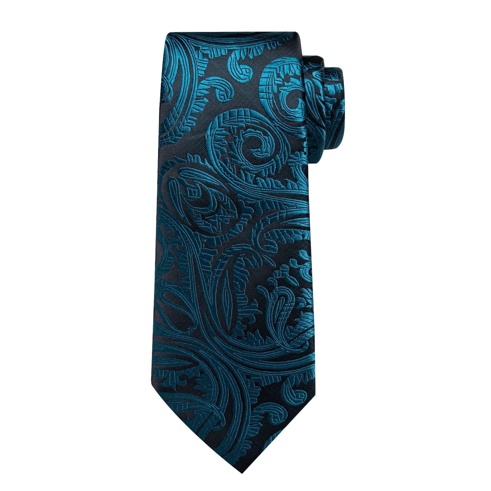 DiBanGu Dress Tie Deep Teal Paisley Men's Silk Tie Handkerchief Cufflinks Set