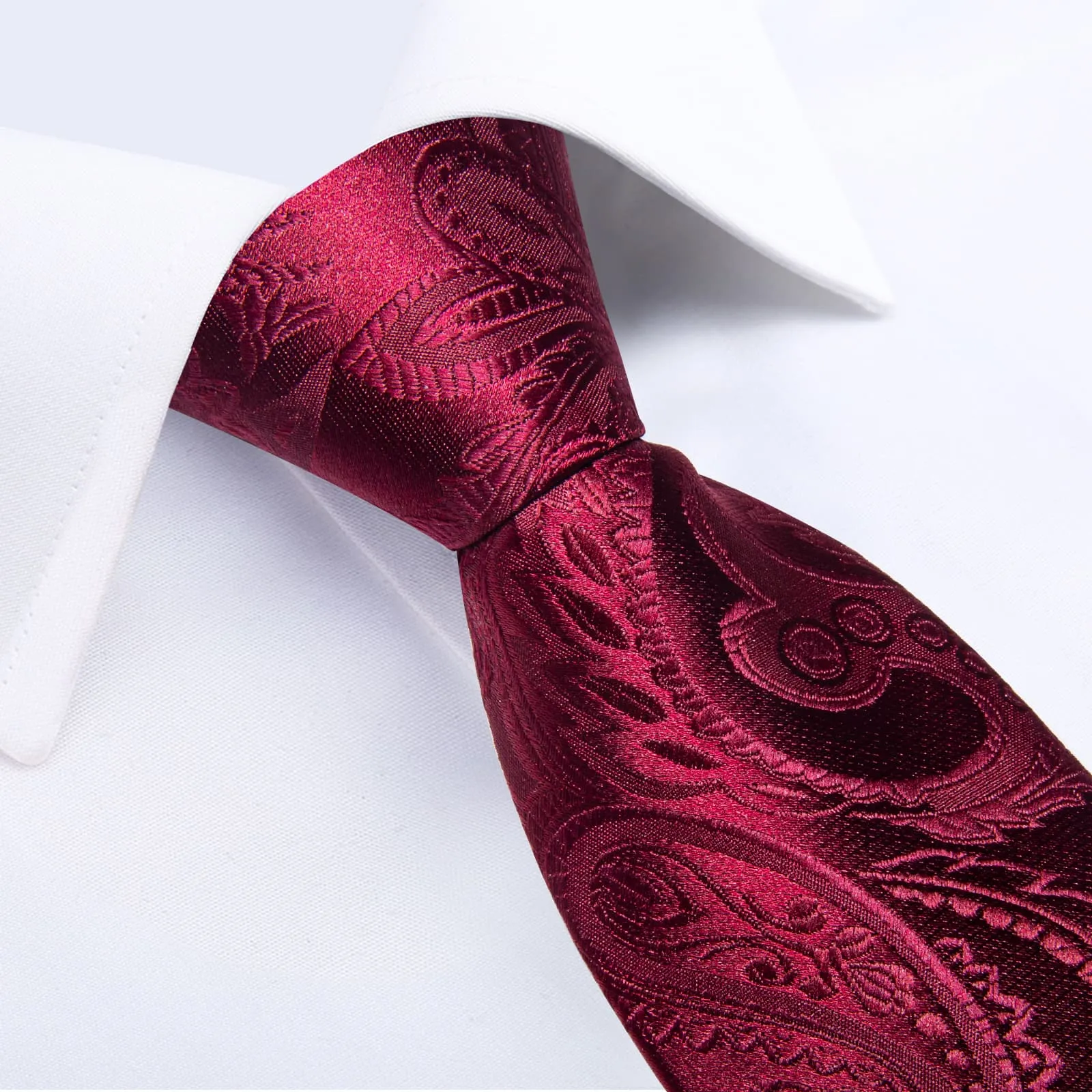 DiBanGu Silk Tie Burgundy Red Paisley Lazy Easy-pull Mens Dress Tie Hanky Cufflinks Set