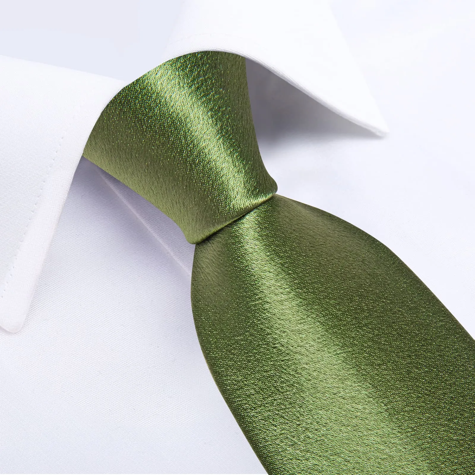 DiBanGu Silk Tie Shining Sage Green Solid Mens Formal Work Dresses Tie Handkerchief Cufflinks Set