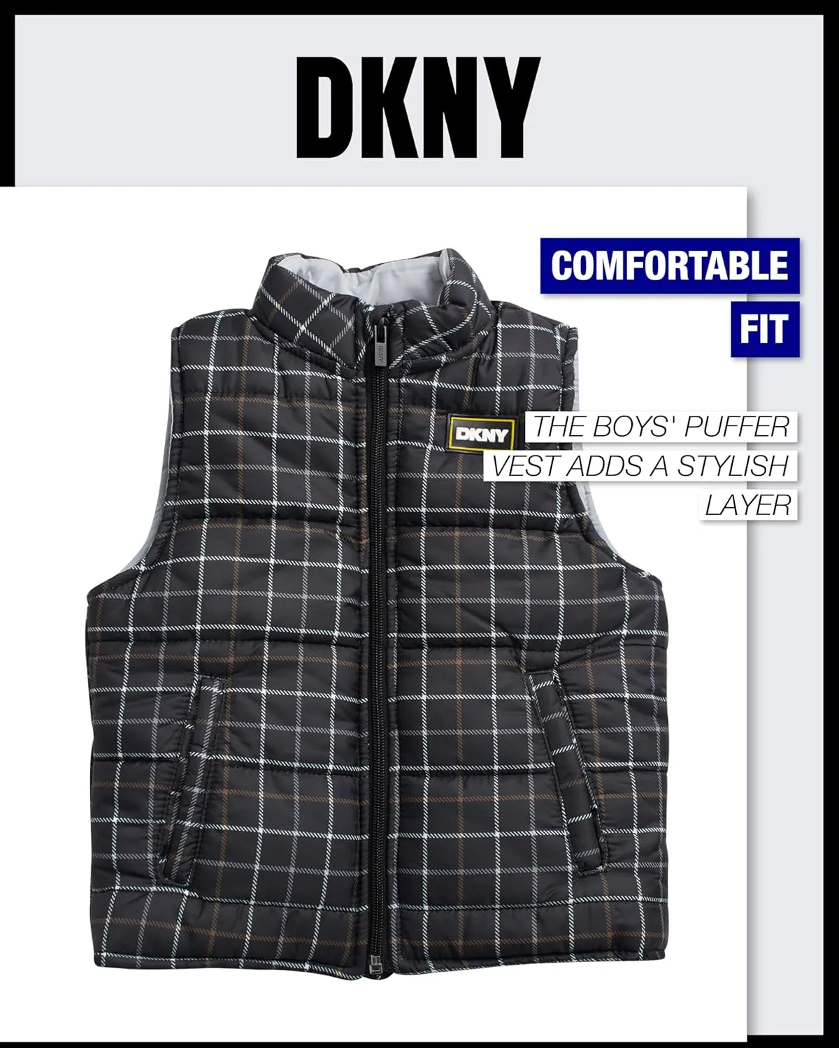 DKNY Baby Boys' Pants Set - 3 Piece Insulated Puffer Vest, Long Sleeve Shirts and Pants for Boys (Infant Sizes: 12M-4T)