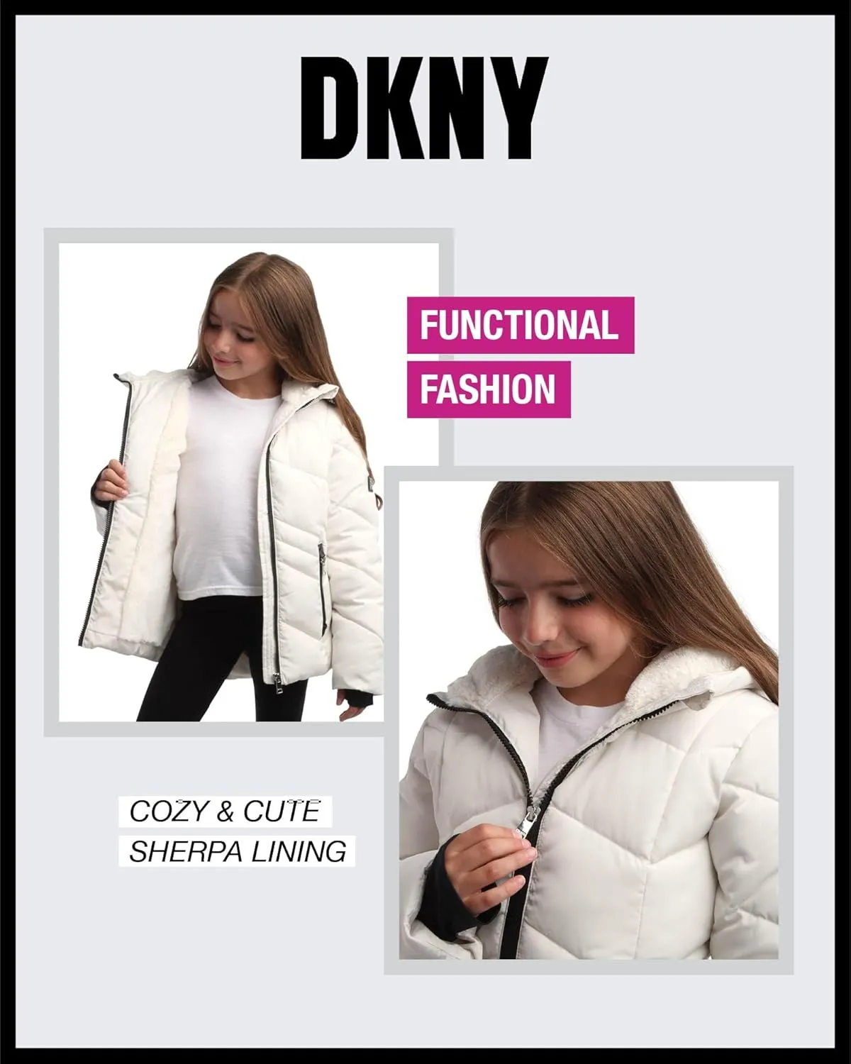 DKNY Girls' Winter Coat - Sherpa Fur Lined Heavyweight Quilted Puffer Parka - Insulated Winter Ski Jacket for Girls (4-16)