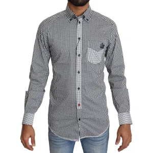Dolce & Gabbana Elegant Black & White Checkered Gold Casual Shirt