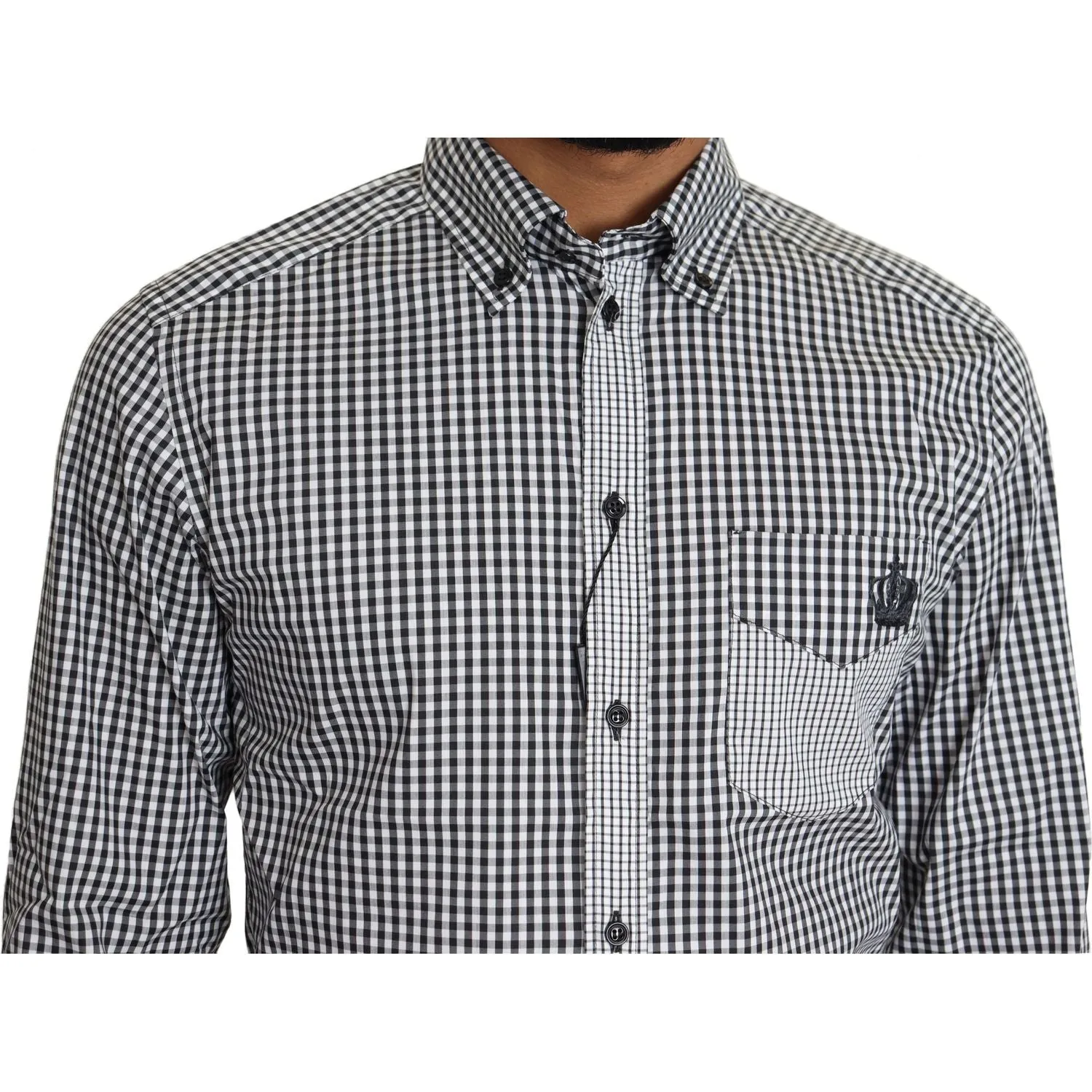 Dolce & Gabbana Elegant Black & White Checkered Gold Casual Shirt