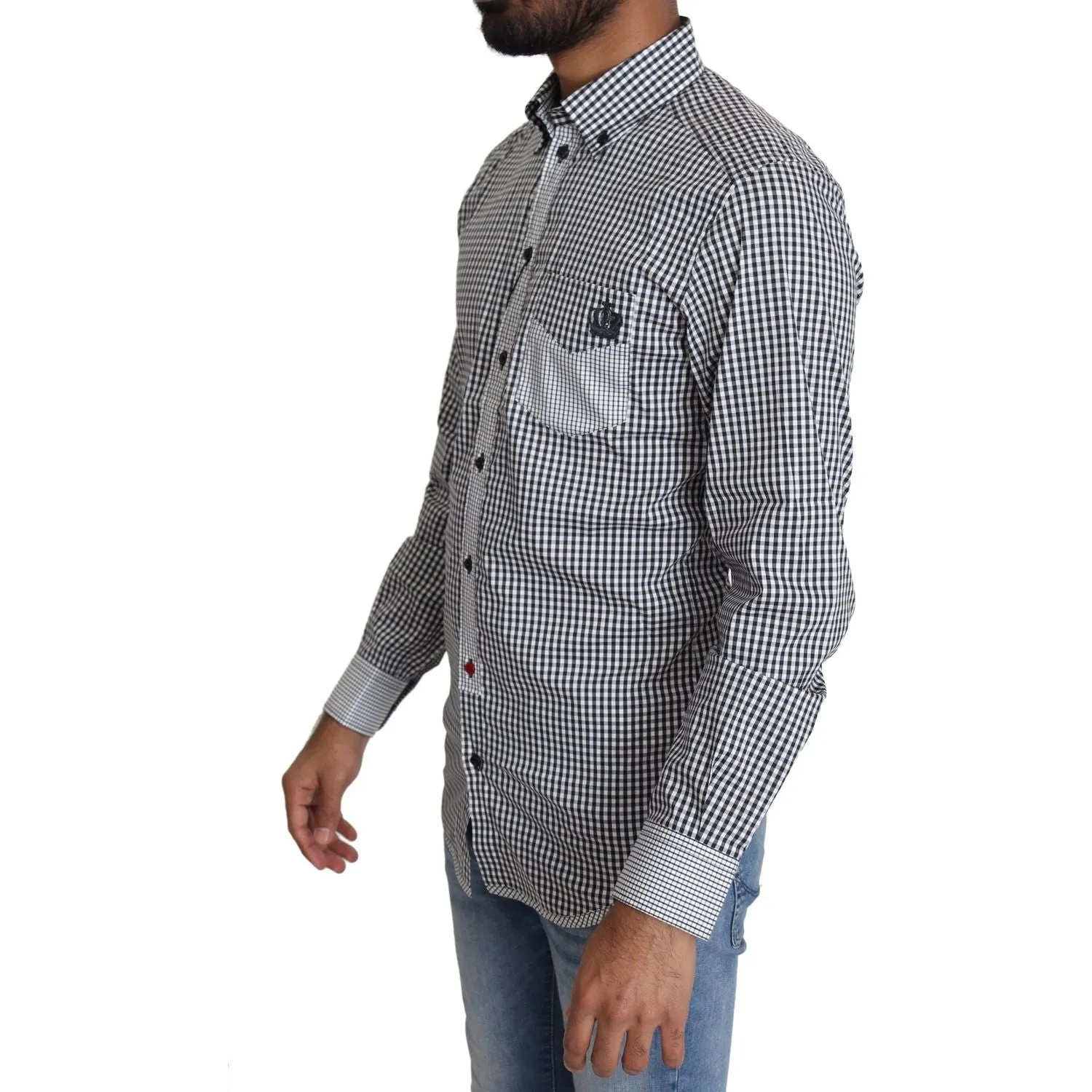 Dolce & Gabbana Elegant Black & White Checkered Gold Casual Shirt