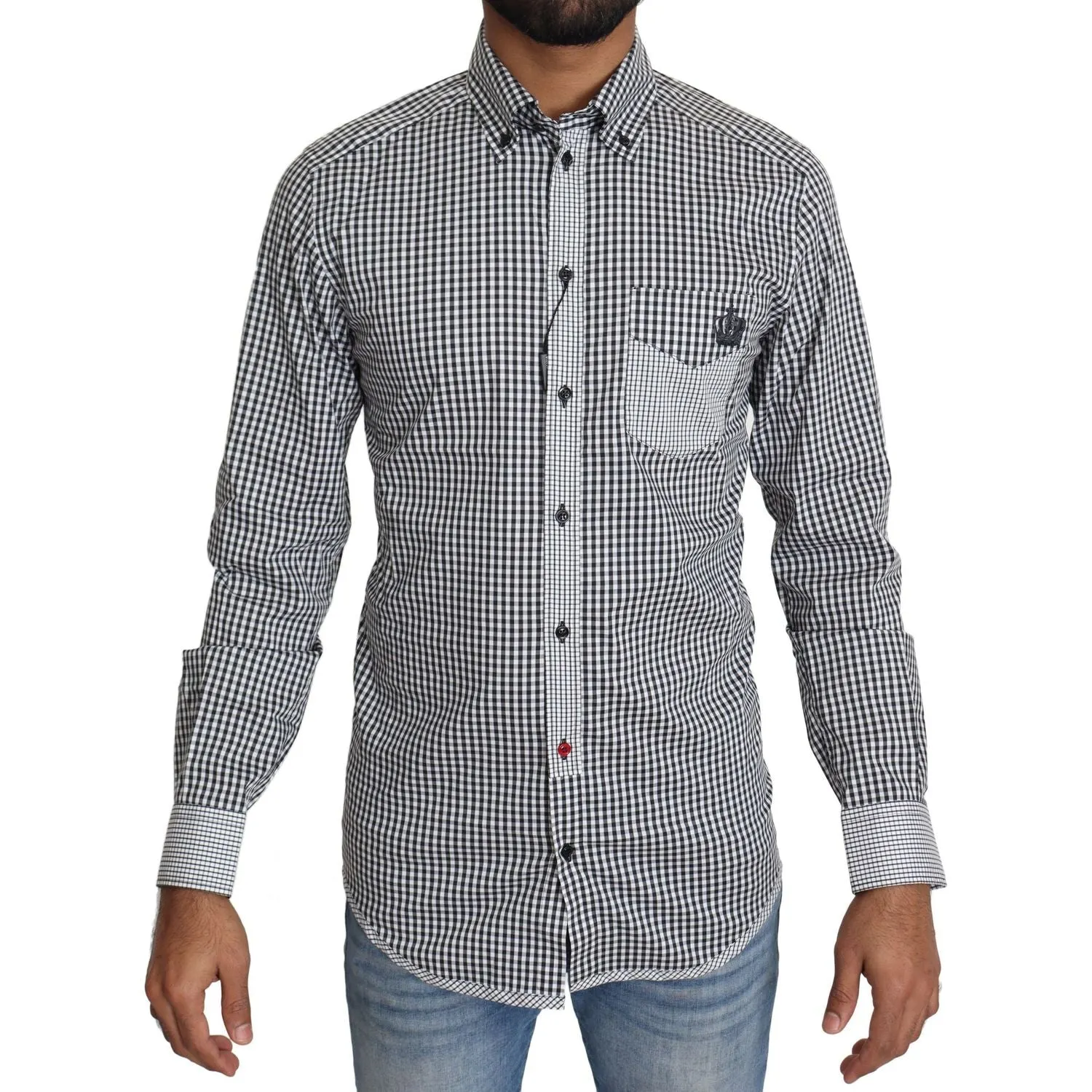 Dolce & Gabbana Elegant Black & White Checkered Gold Casual Shirt
