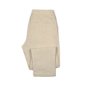 Easy pants in beige and white striped cotton linen seersucker
