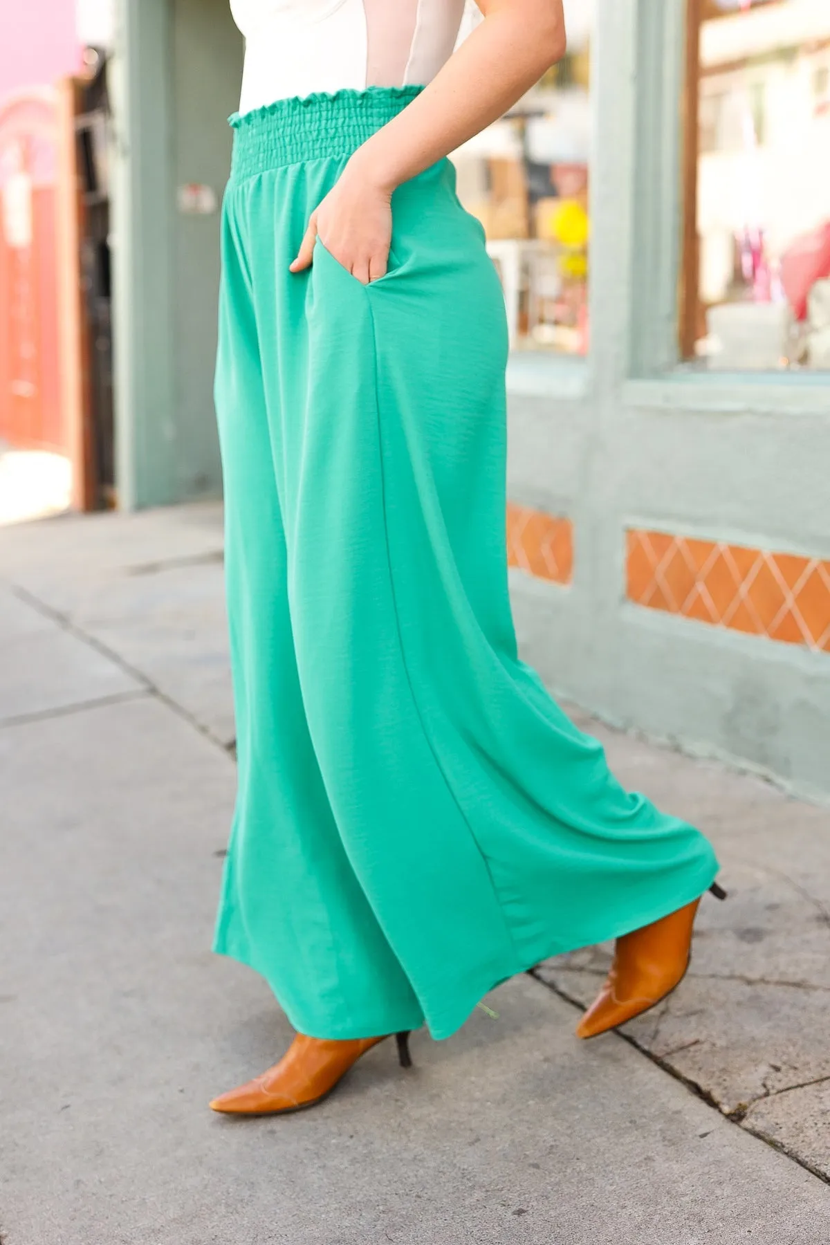 Emerald Smocked Waist Palazzo Pants