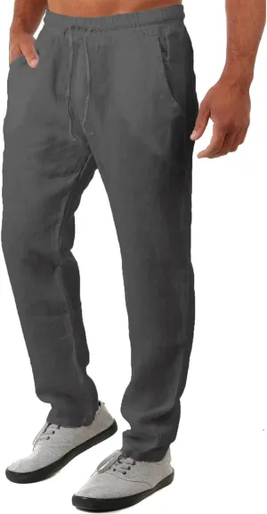 FANARCHER Mens Lightweight Cotton Linen Pants Casual Trousers Drawstring Yoga Beach Pants with Pockets