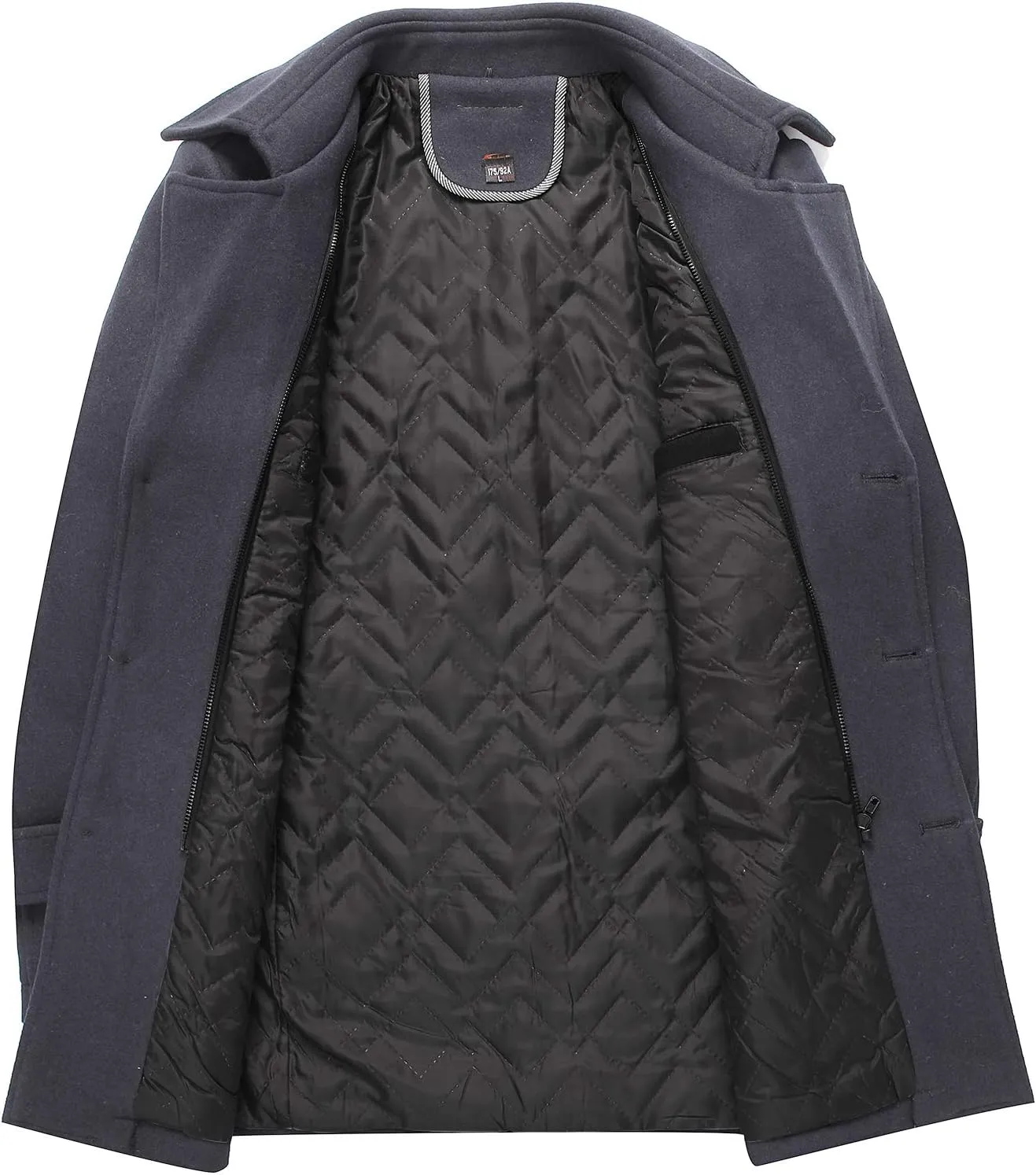 FTIMILD Men's Wool Blend Coat with Detachable Scarfs Notched Collar Single Breasted Pea Coa