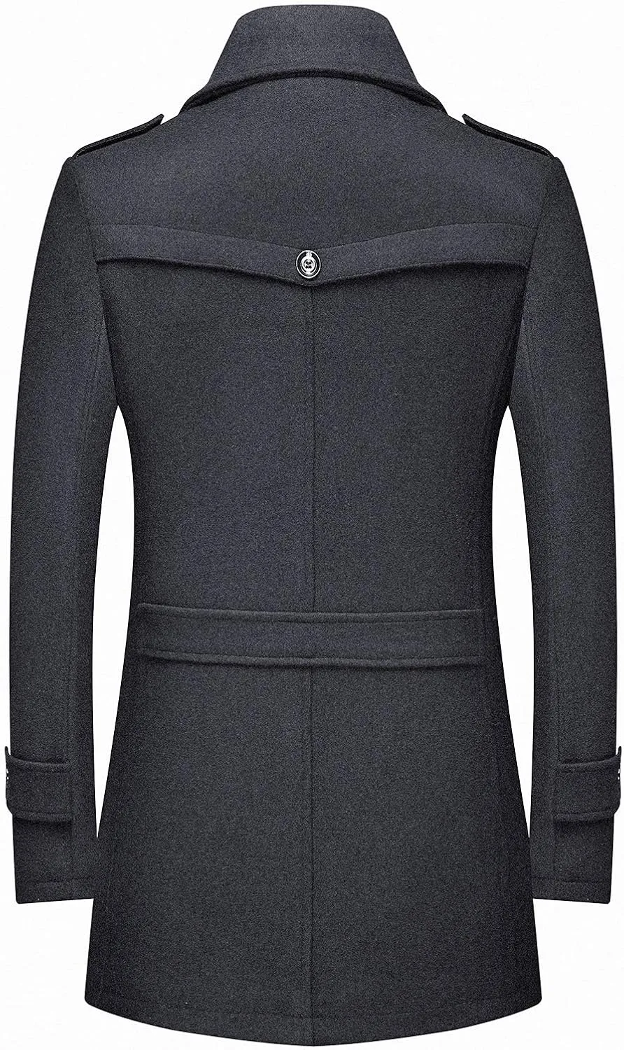 FTIMILD Men's Wool Blend Coat with Detachable Scarfs Notched Collar Single Breasted Pea Coa