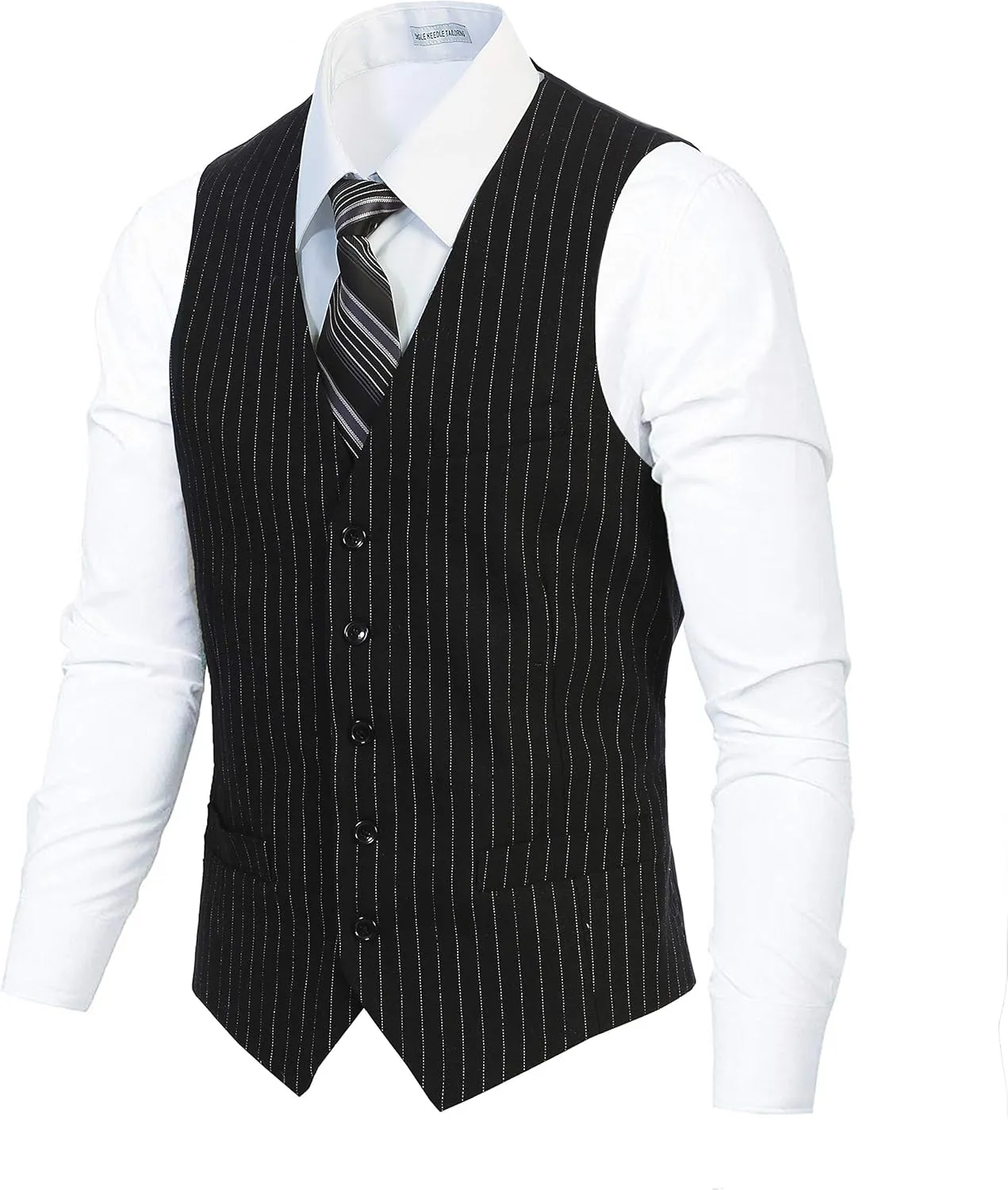 Gioberti Men's 5 Button Formal Wool Blend Tweed Pin Stripe Vest