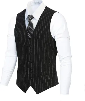 Gioberti Men's 5 Button Formal Wool Blend Tweed Pin Stripe Vest
