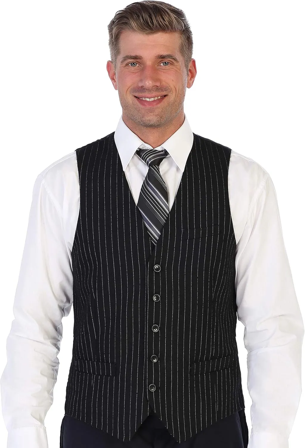 Gioberti Men's 5 Button Formal Wool Blend Tweed Pin Stripe Vest
