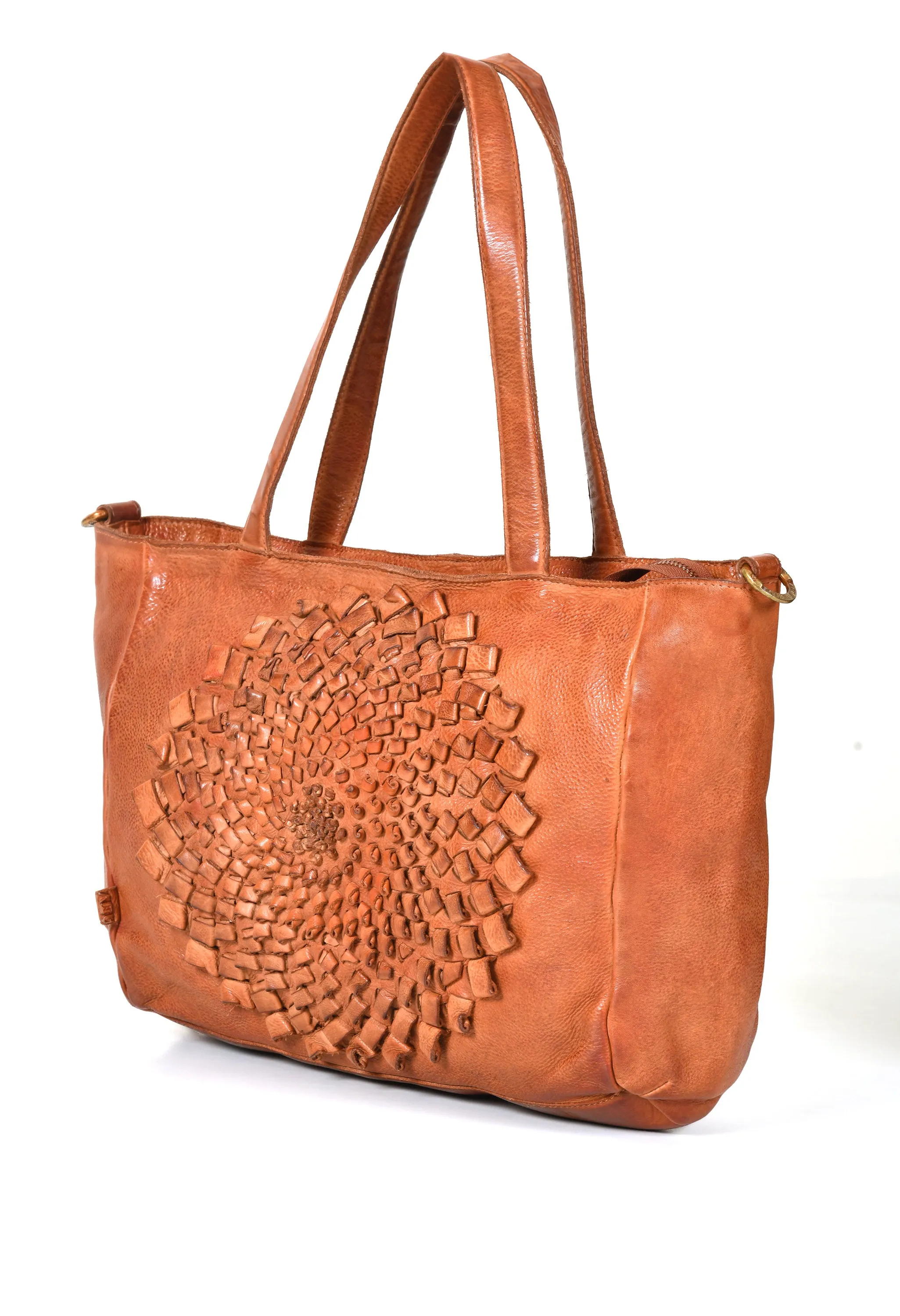 Glory: Art N Vintage Cognac Leather Tote Bag