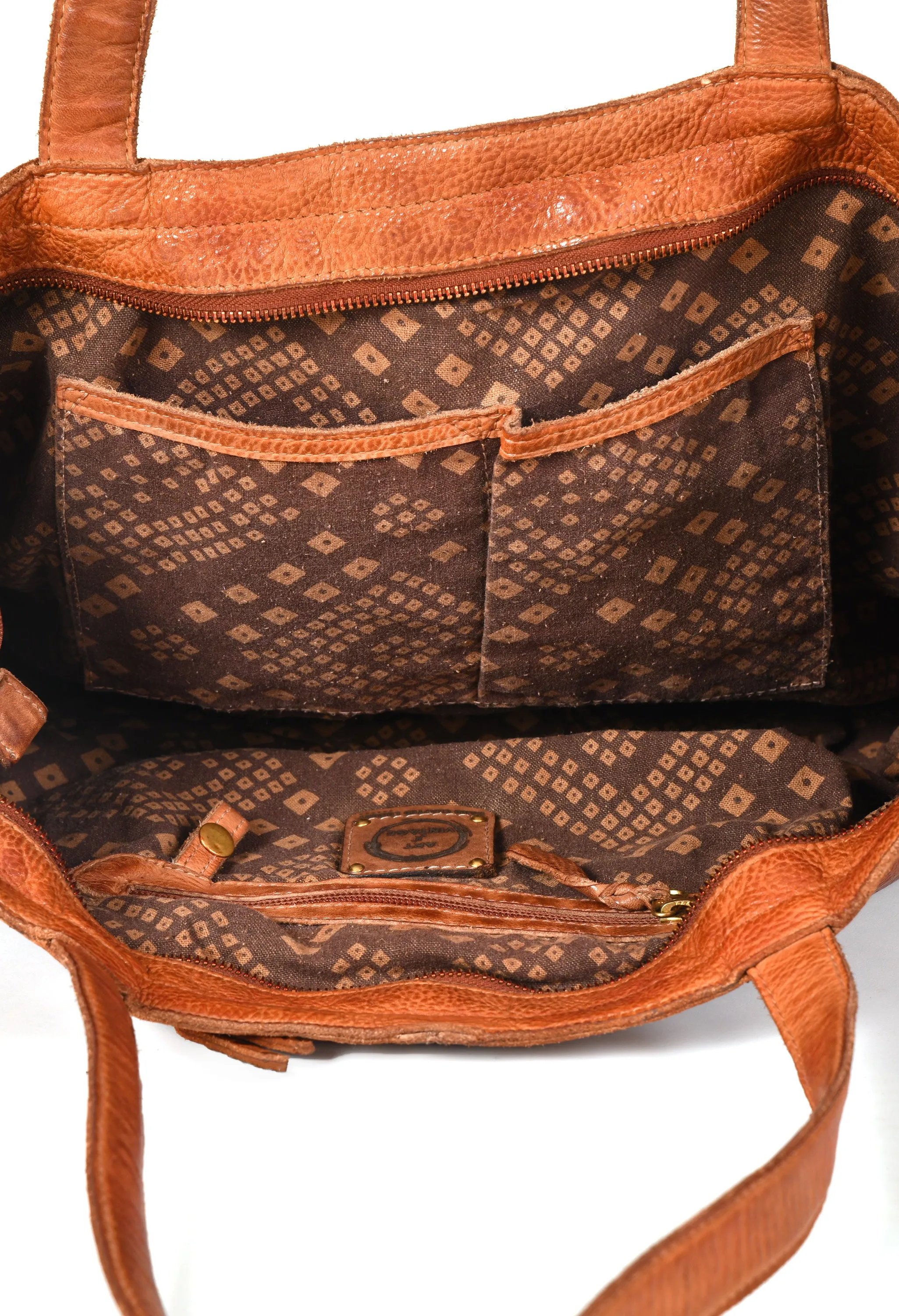 Glory: Art N Vintage Cognac Leather Tote Bag