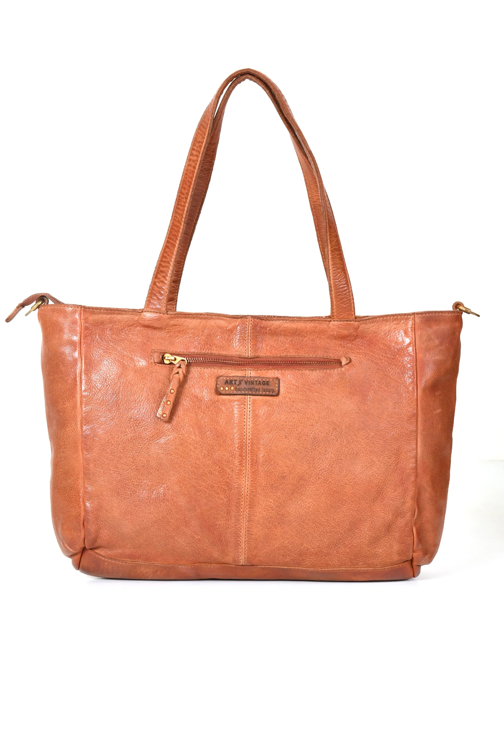 Glory: Art N Vintage Cognac Leather Tote Bag