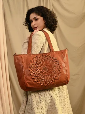 Glory: Art N Vintage Cognac Leather Tote Bag